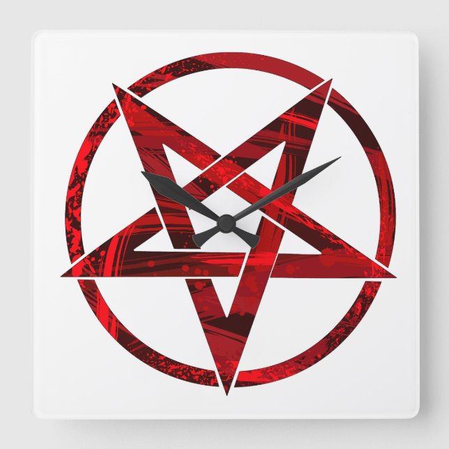 Red Devil Pentagram Square Wall Clock (Front)