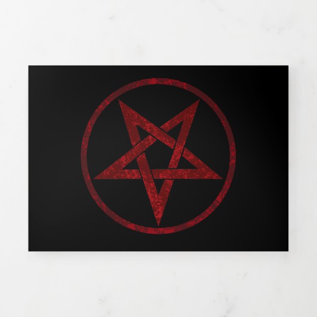 Red Devil Pentagram Tri-Fold Holiday Card (Cover)
