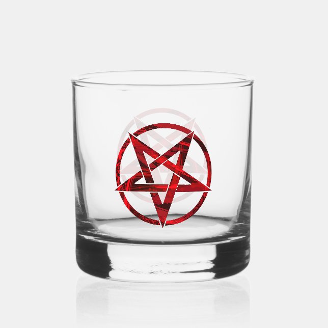 Red Devil Pentagram Whiskey Glass (Front)