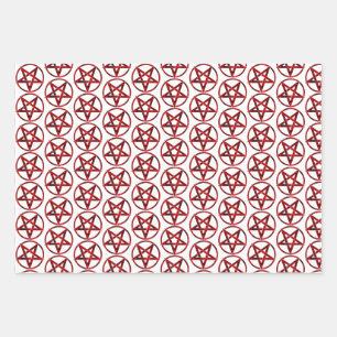 Red Devil Pentagram Wrapping Paper Sheet
