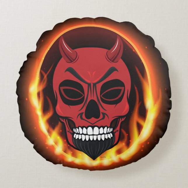 Red Devil Skull Skeleton Demon Dog Bed Round Cushion (Front)