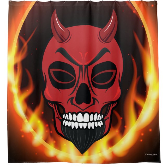 Red Devil Skull Skeleton Shower Curtain Home Decor (Front)