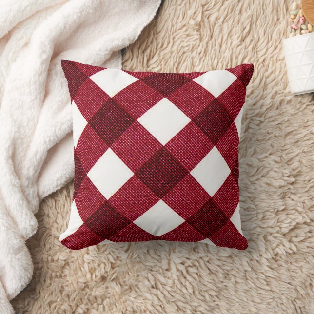 Red Diagonal Buffalo Chequered Throw Pillow (Blanket)