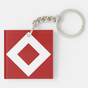 Red Diamond, Bold White Border Key Ring