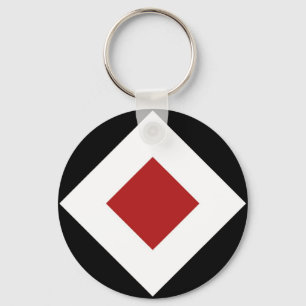 Red Diamond, Bold White Border on Black Key Ring