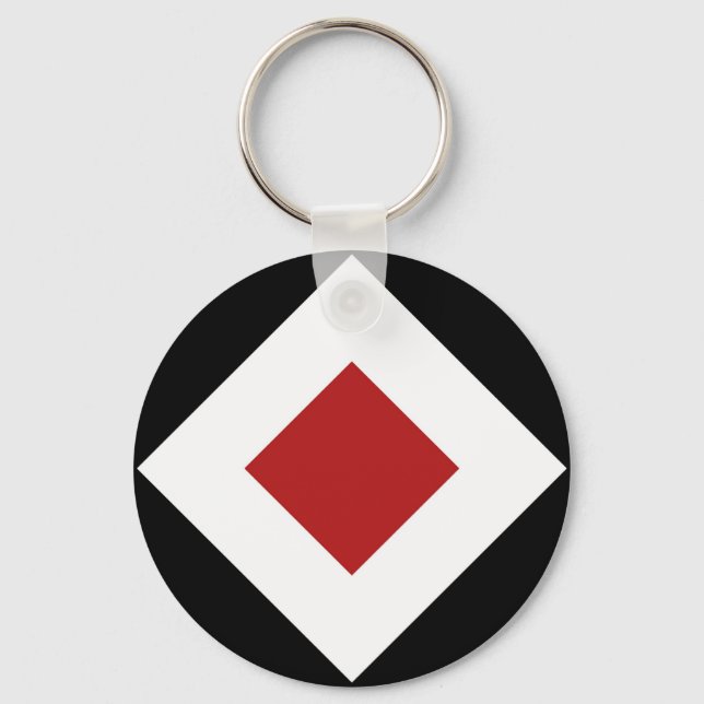 Red Diamond, Bold White Border on Black Key Ring (Front)