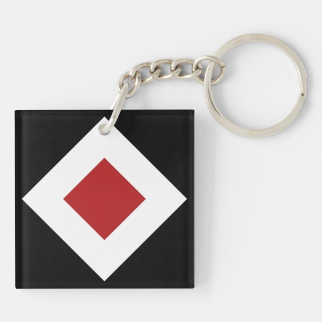 Red Diamond, Bold White Border on Black Key Ring (Back)