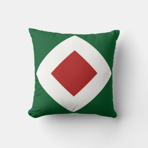 Red Diamond, Bold White Border on Green Cushion
