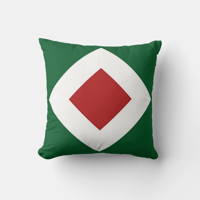 Red Diamond, Bold White Border on Green Cushion (Front)