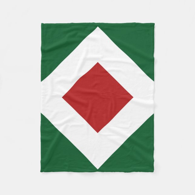 Red Diamond, Bold White Border on Green Fleece Blanket (Front)
