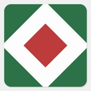 Red Diamond, Bold White Border on Green Square Sticker