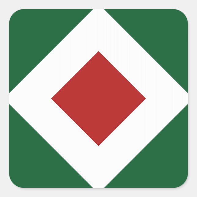 Red Diamond, Bold White Border on Green Square Sticker (Front)