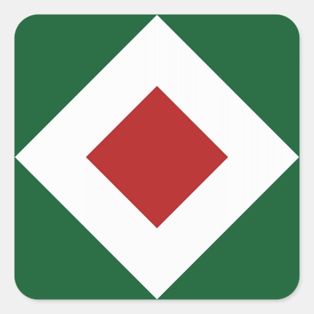 Red Diamond, Bold White Border on Green Square Sticker (Front)