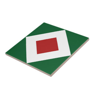 Red Diamond, Bold White Border on Green Tile