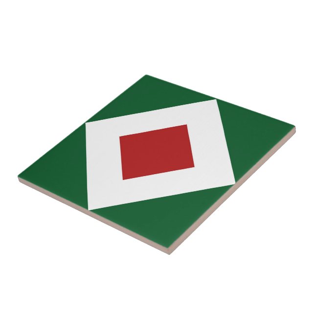 Red Diamond, Bold White Border on Green Tile (Side)