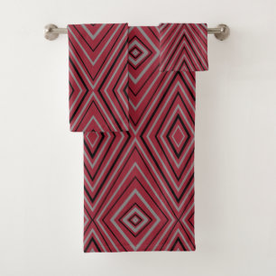 Red Diamond Chevron Pattern BathTowel Set
