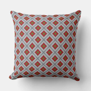 Red Diamond Gold Accent Design Throw Pillow