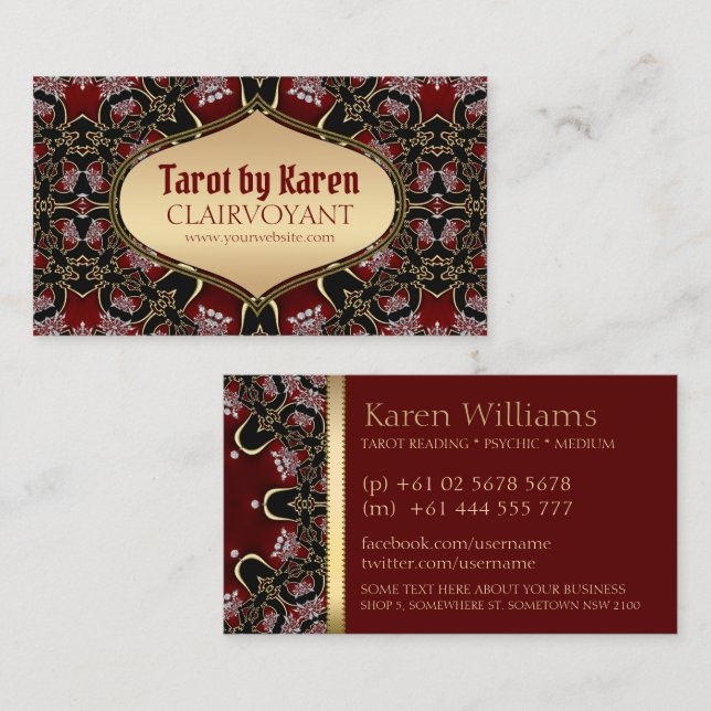 Red Diamond Golden Goddess Tarot Business Cards (Front/Back)