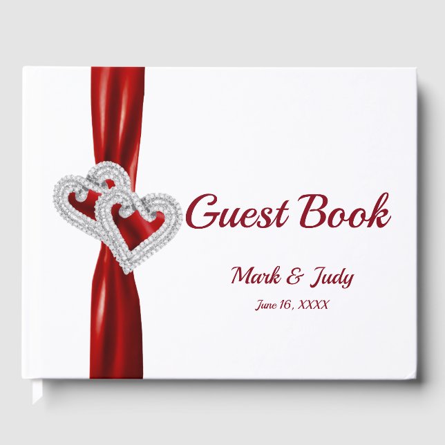 Red Diamond Hearts Wedding Guestbook (Front)