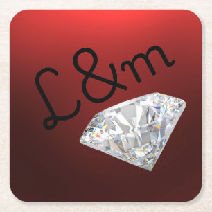 Red Diamond Monogram Square Coaster