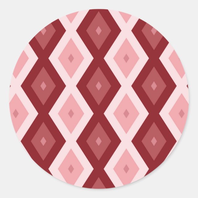 Red diamond pattern classic round sticker (Front)