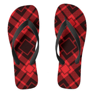 Red diamond pattern Tartan Flip Flops