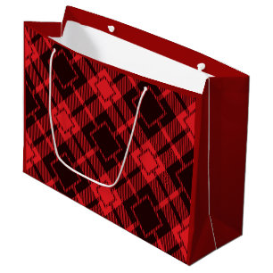 Red diamond pattern Tartan   Large Gift Bag