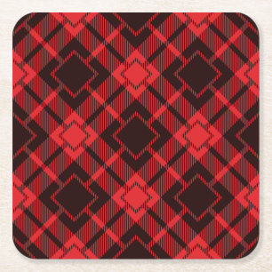 Red diamond pattern Tartan   Square Paper Coaster