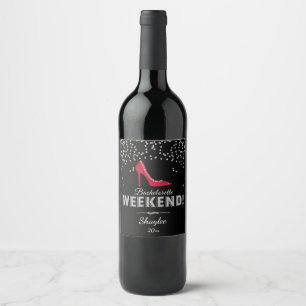 Red, Diamond Shoe, Bachelorette weekend Wine Label
