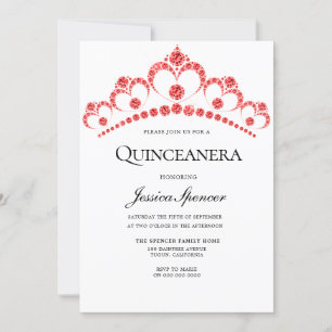 Red Diamond Tiara Quinceanera Party Invite