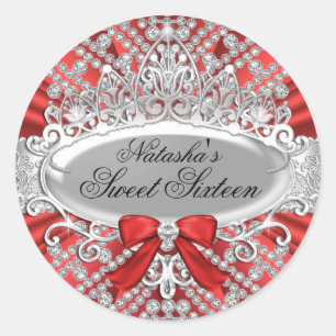 Red Diamond & Tiara Sweet 16 Sticker