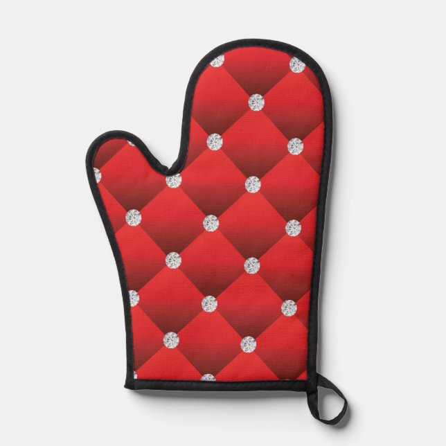 Red Diamond Tufted Luxury Seamless Vector Pattern Oven Mitt (Front)
