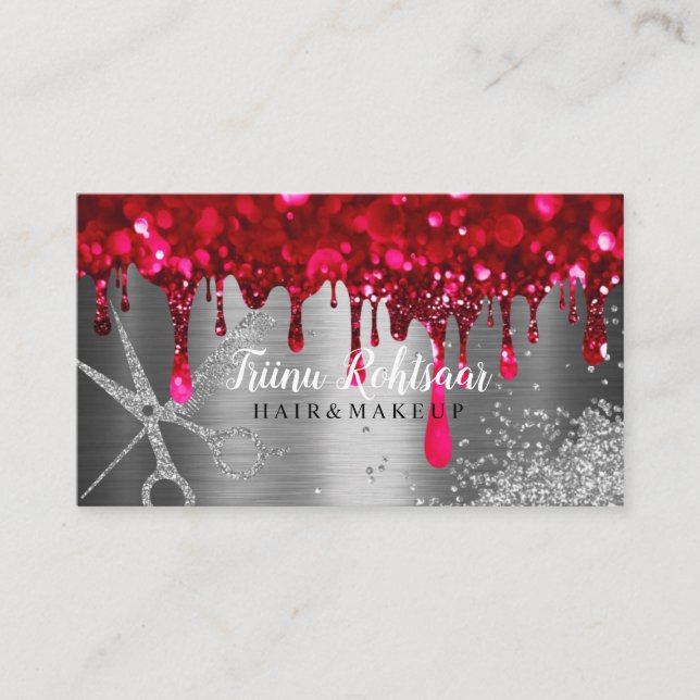 Red Diamonds Bokeh Hair Sparkling Business Card (Front)