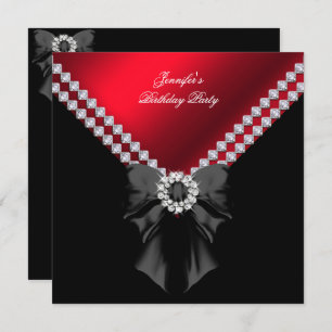 Red Diamonds Elegant Birthday Party Black Invitation