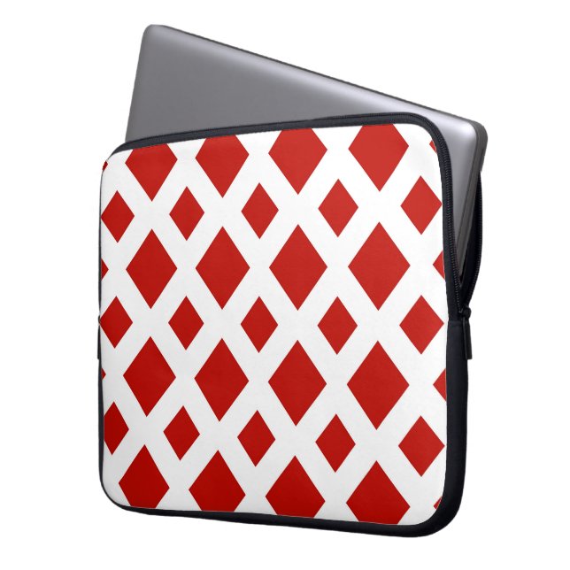 Red Diamonds on White Laptop Sleeve (Front Left)