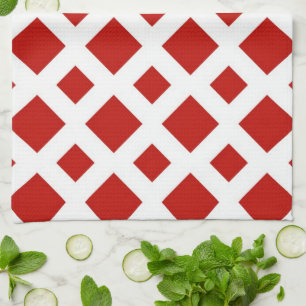 Red Diamonds on White Tea Towel