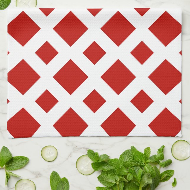 Red Diamonds on White Tea Towel (Folded)