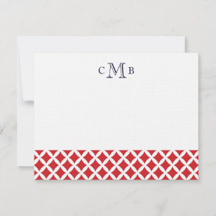 Red Diamonds Wedding Monogram Stationery Note Card