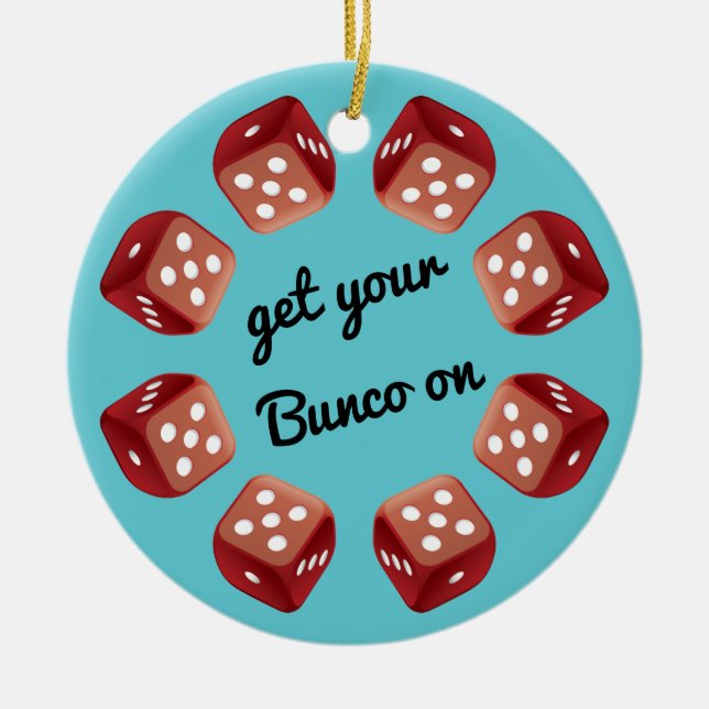 Red Dice Circle - Add Your Own Message Ceramic Tree Decoration (Front)