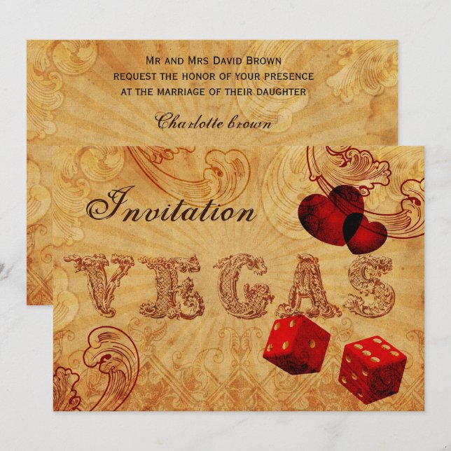 red dice Vintage Vegas wedding invites (Front/Back)