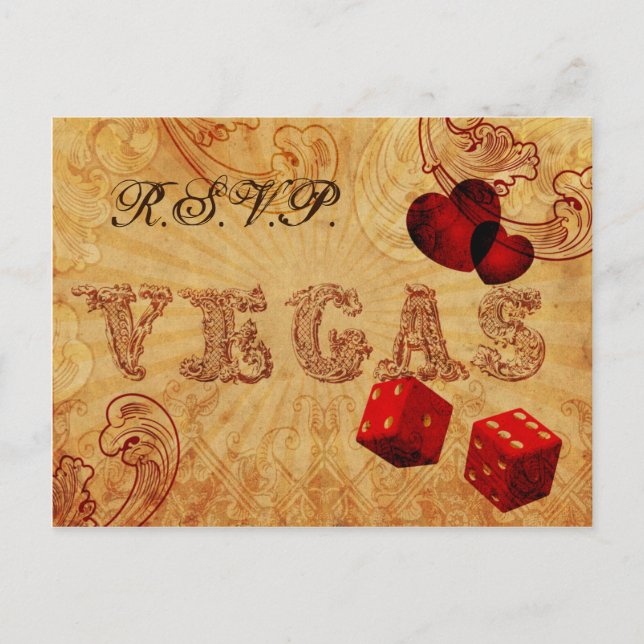 red dice Vintage Vegas wedding rsvp Invitation Postcard (Front)