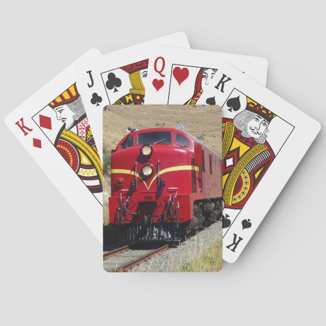 Red Diesel Train Engine Locomotive Railroad Playing Cards (Back)
