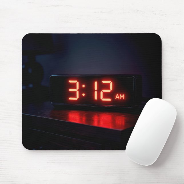Red Digital Clock With Early Morning Hour Mouse Mat (With Mouse)