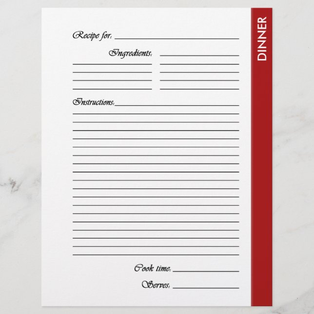 Red DINNER 2-sided Recipe Pages (Front)