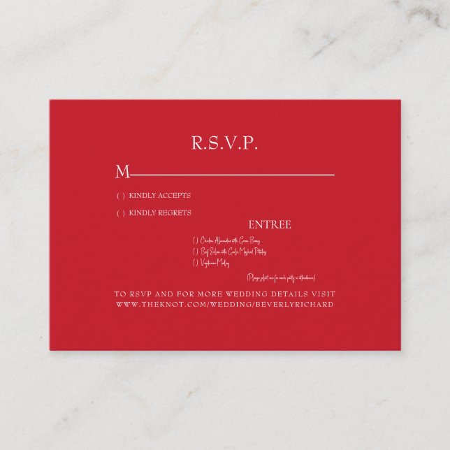 Red Dinner Options Wedding RSVP Enclosure (Front)