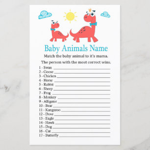 Red dinosaur Baby Animals Name Game