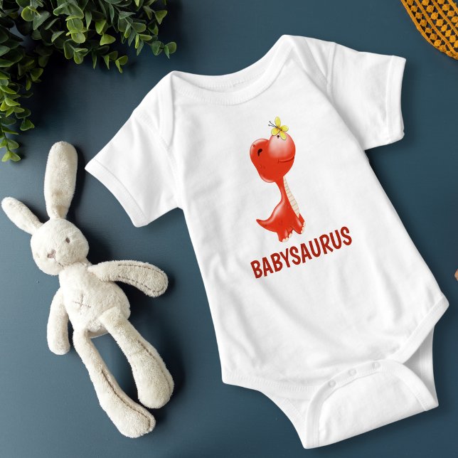 Red Dinosaur BABYSAURUS personalised Baby Bodysuit (Creator Uploaded)