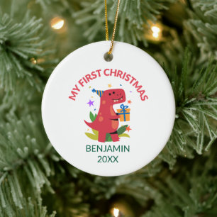 Red Dinosaur First Christmas Ceramic Tree Decoration