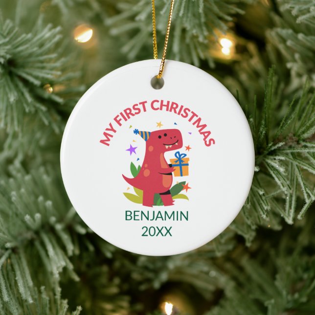 Red Dinosaur First Christmas  Ceramic Tree Decoration (Tree)