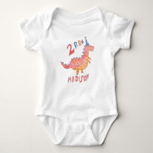 Red dinosaur two rex 2nd birthday party  baby bodysuit